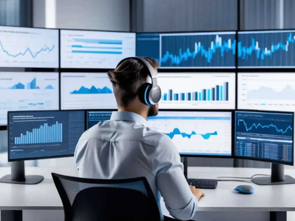 Profesional analizando datos Persona analizando datos en oficina moderna con protección de datos automatizados
