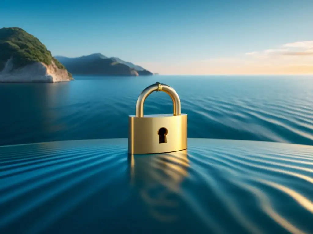 Armonía y seguridad en protección de datos Importancia acuerdos internacionales protección datos: escena minimalista con escala dorada, candado plateado y elementos digitales y mecánicos