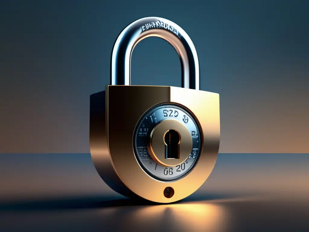 Seguridad y privacidad: RGPD Asia Imagen de un candado digital de alta resolución con textura metálica y mecanismos detallados