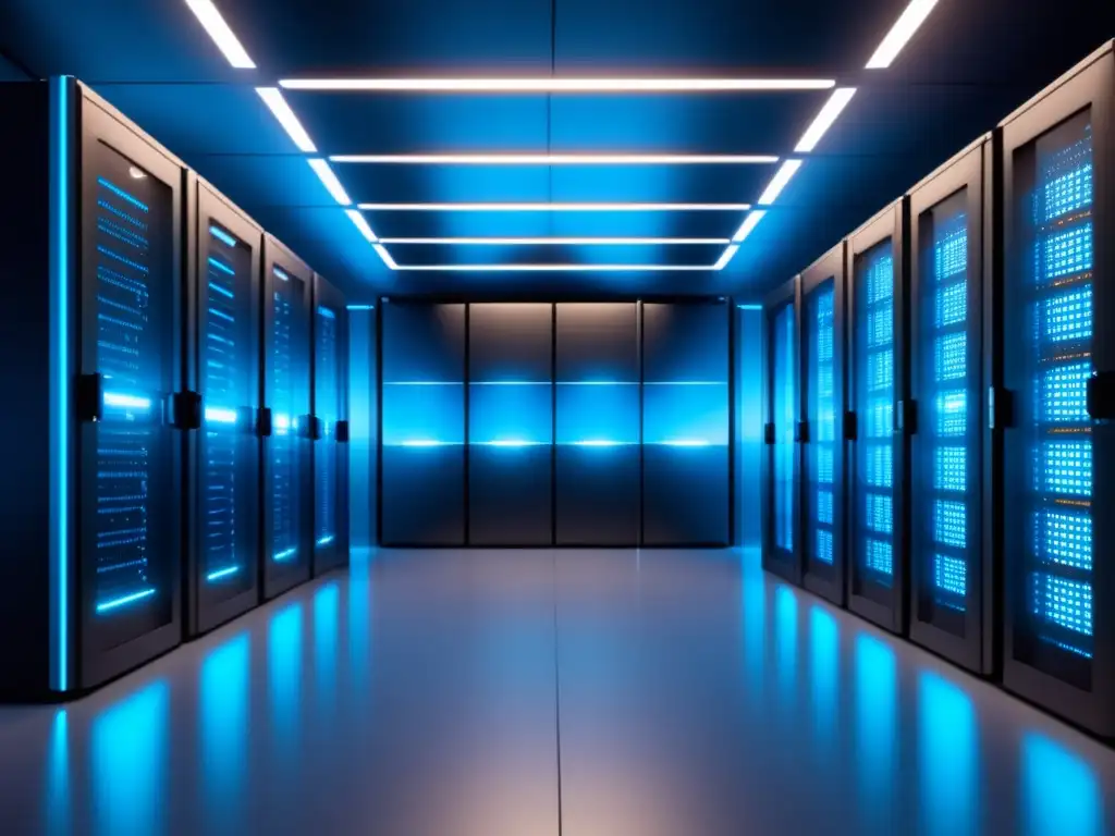 Centro de datos futurista con servidores organizados y seguros Data center futurista: Priorizar protección datos transferencias internacionales