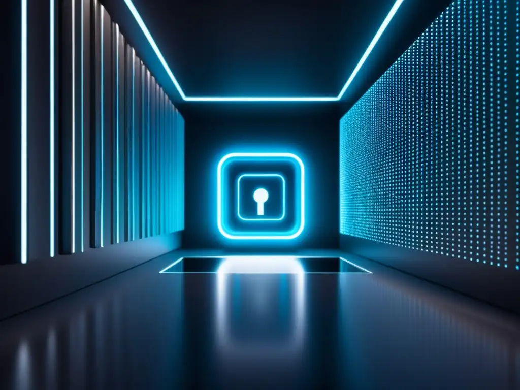 Futuro seguro de datos Software protección datos funcionamiento en una imagen fascinante de seguridad y tecnología vanguardista