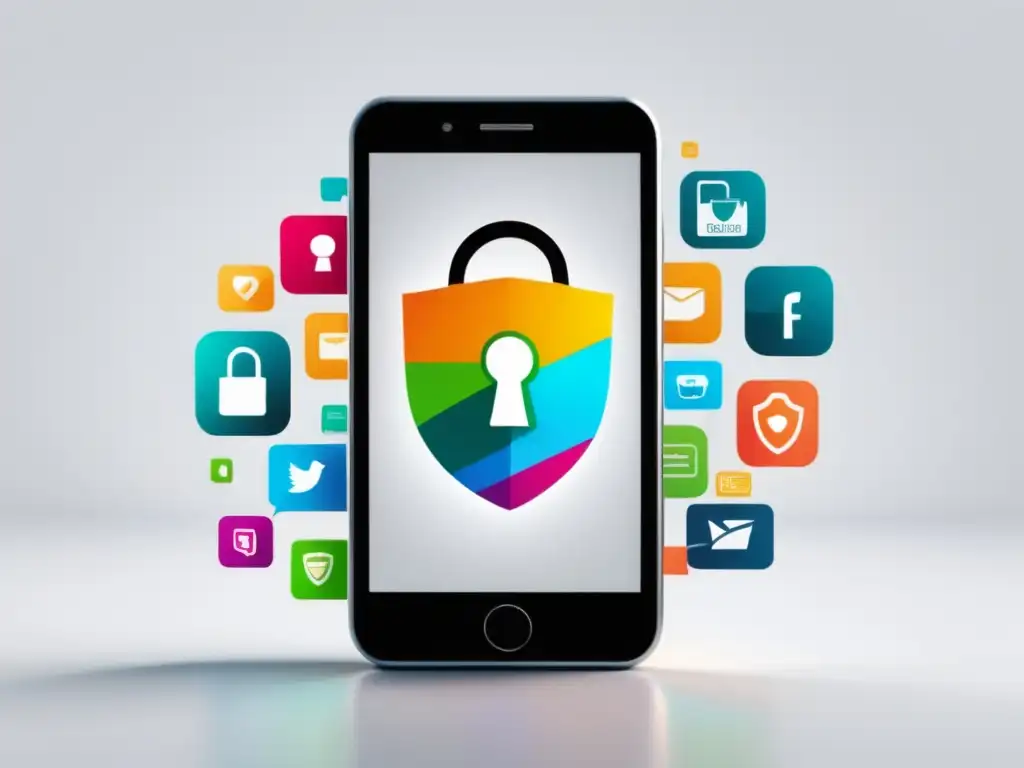 Smartphone protección derechos consumidores Smartphone moderno con iconos de derechos del consumidor digital