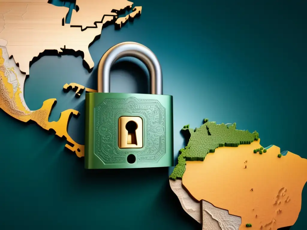 Cerradura digital con mapa de Latinoamérica Privacidad digital en Latinoamérica: Protegiendo datos personales