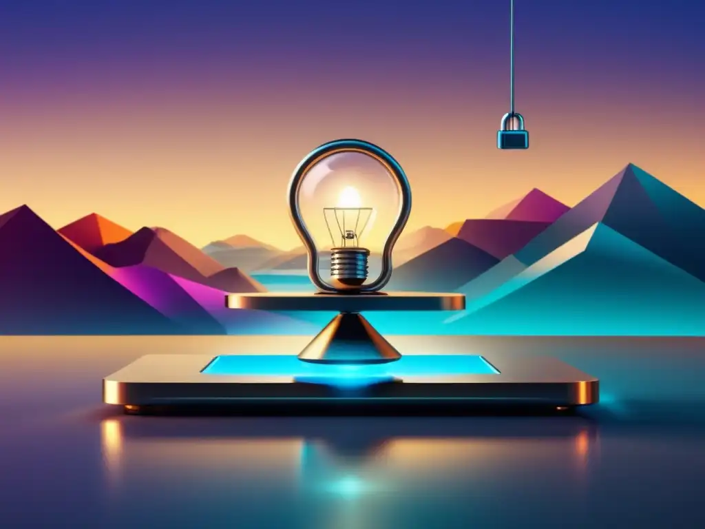 Privacidad vs innovación Paisaje digital con balanza: privacidad y tecnología