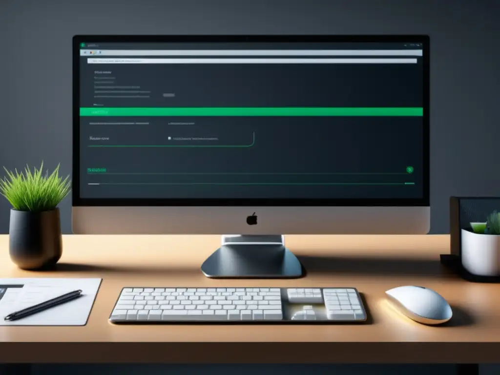 Escritorio minimalista con protección de datos Escritorio minimalista con software de protección de datos: seguridad, encriptación, firewall, autenticación