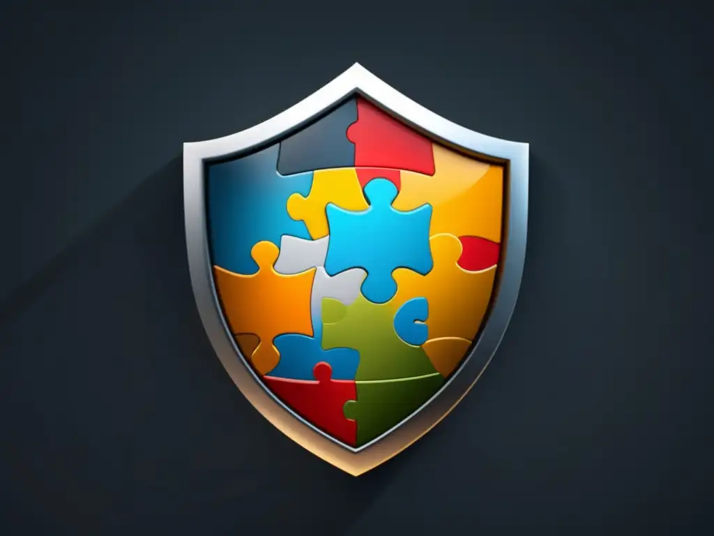 Protege tus datos con seguridad Escudo de piezas de rompecabezas interconectadas que simboliza la importancia de proteger tus datos de las técnicas de phishing en redes sociales