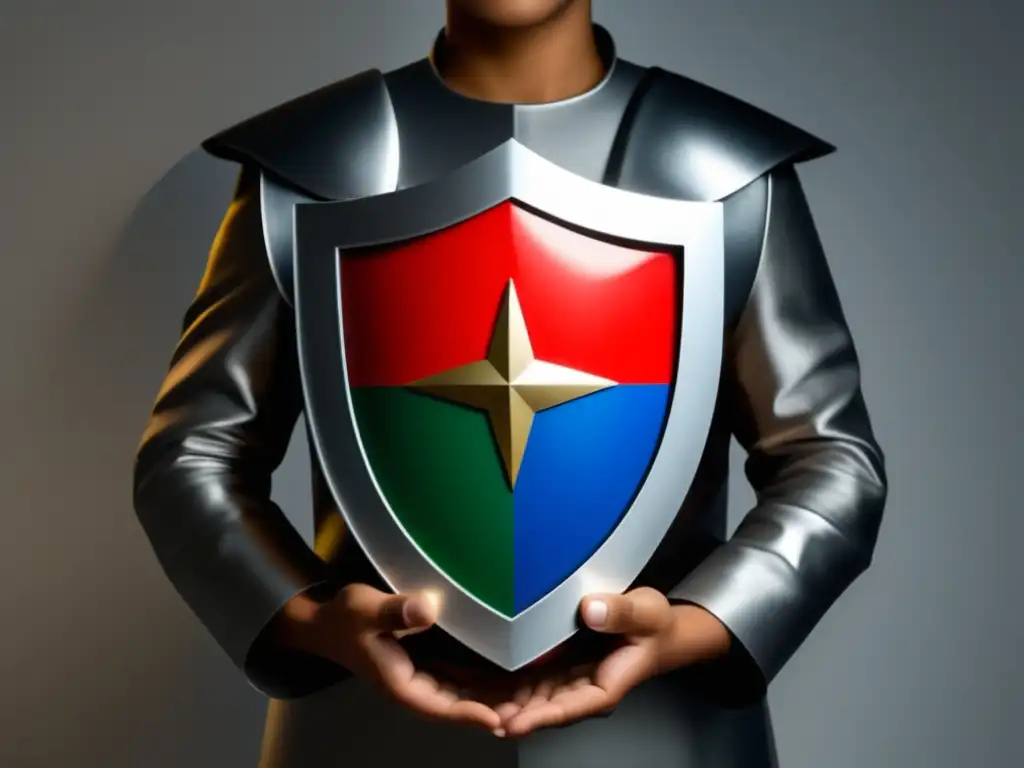 Persona con escudo de derechos Persona sosteniendo escudo con derechos: Privacidad, Transparencia, Rectificación