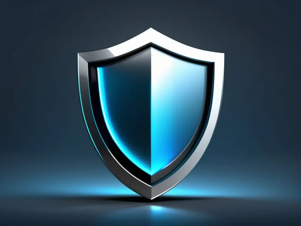 Protección de datos y ciberseguridad Icono de escudo digital minimalista y fotorealista, representa la importancia de la protección de datos personales