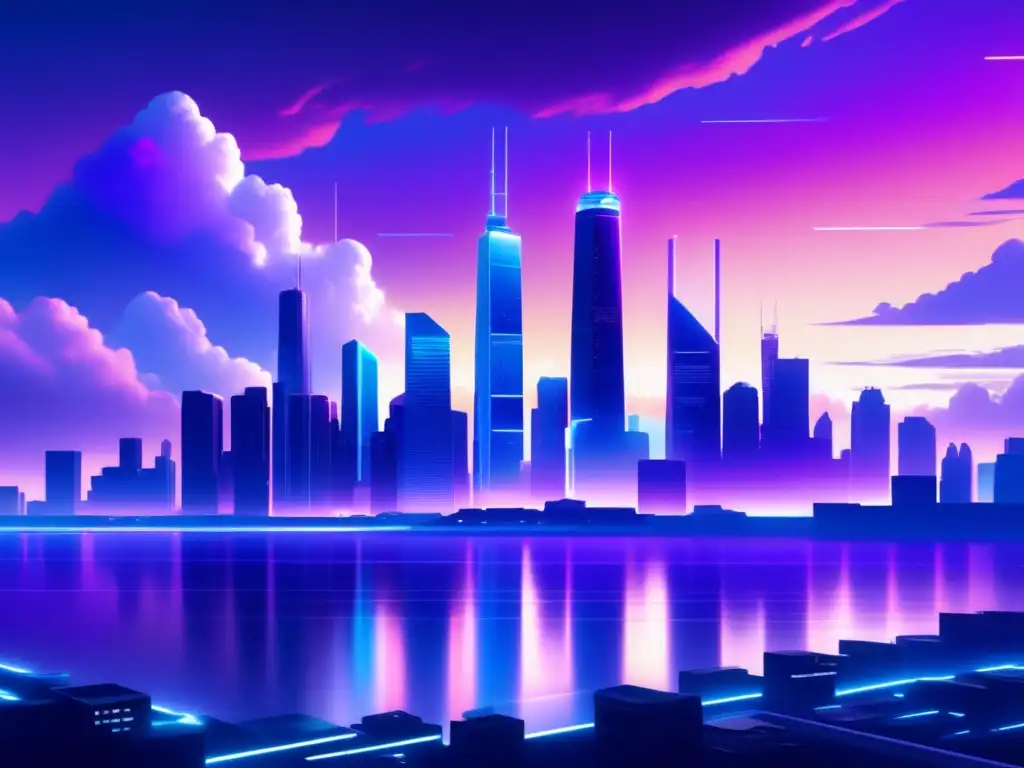 Futurista ciudad digital: protege tus datos Un paisaje digital futurista con una ciudad impresionante y protección de datos personales digital