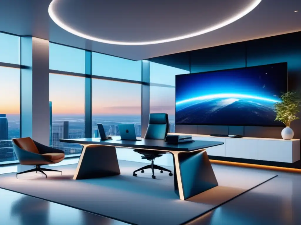 Oficina futurista con diseño minimalista Oficina futurista con diseño minimalista y muebles modernos