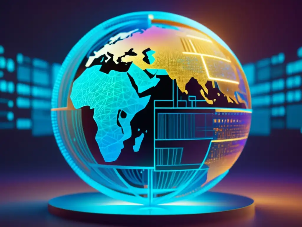 Mundo digital con leyes de privacidad Análisis leyes privacidad mundo digital: imagen circuitos globales con escudos leyes privacidad representativas