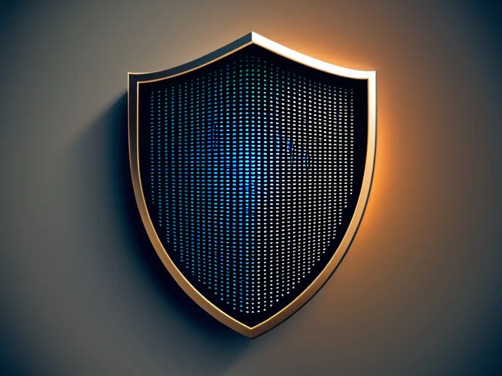 Escudo binario de seguridad de datos Ilustración minimalista y fotorealista de un escudo de código binario que simboliza la seguridad de datos