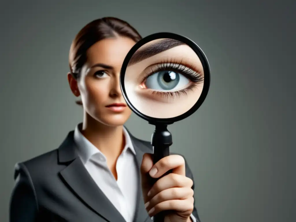 Persona examinando datos con lupa Persona responsable sosteniendo lupa: Importancia del consentimiento informado en tratamiento de datos