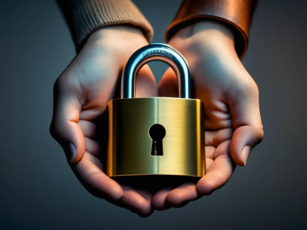 Protección de datos: mano sosteniendo candado Guía práctica derechos protección datos: Persona sosteniendo candado, simbolizando protección de datos y derecho a limitación de tratamiento