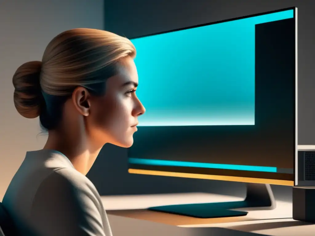 Persona frente a la pantalla, seguridad y phishing Privacidad digital en Latinoamérica: Protegiendo datos personales - Imagen de persona frente a computadora, con pantalla dividida mostrando correo de phishing y símbolo de seguridad cibernética