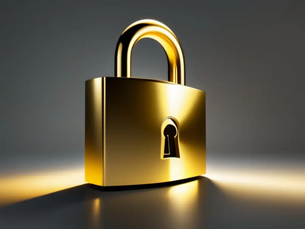 Protección de datos: Cerradura dorada segura Importancia ética protección datos personales - Imagen de alta seguridad y elegancia con un candado dorado en fondo blanco