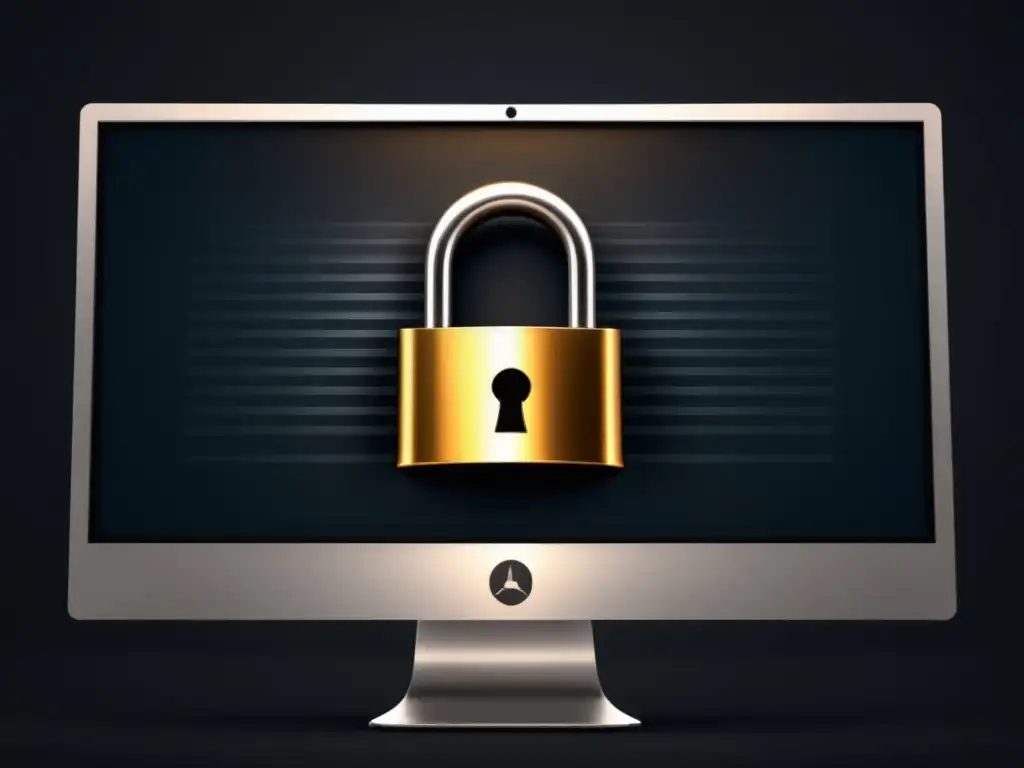Elegante pantalla con símbolo de candado Impacto Ley Protección Datos en Latinoamérica - Computadora moderna con pantalla elegante y símbolo de candado en primer plano