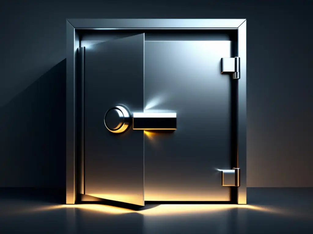 Bóveda digital segura y futurista Importancia protección datos personales: Imagen ultradetallada de una bóveda digital segura, minimalista y futurista