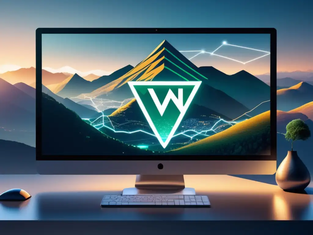 Paisaje digital con VPN y privacidad Imagen: Compara políticas privacidad VPN, paisaje digital minimalista, seguridad y tecnología en armonía