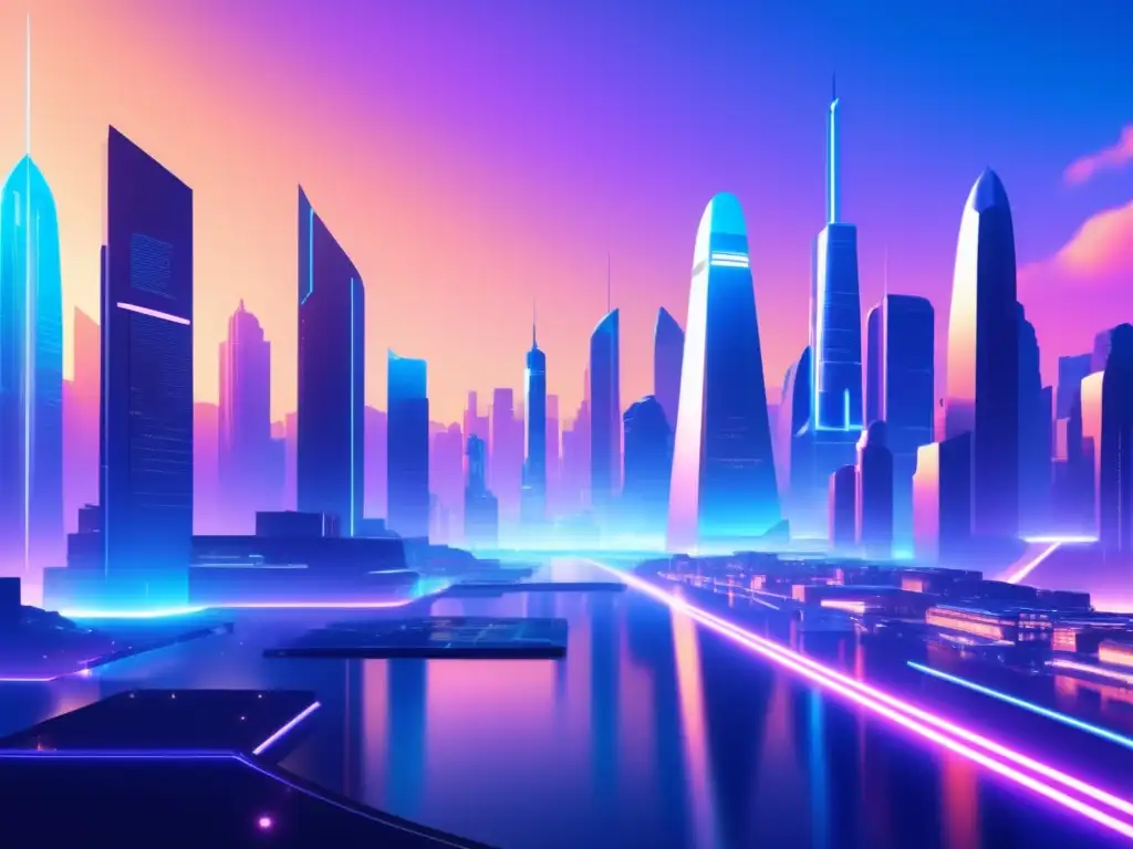 Futurista metrópolis en el metaverso Paisaje virtual de metaverso con diseño minimalista y futurista