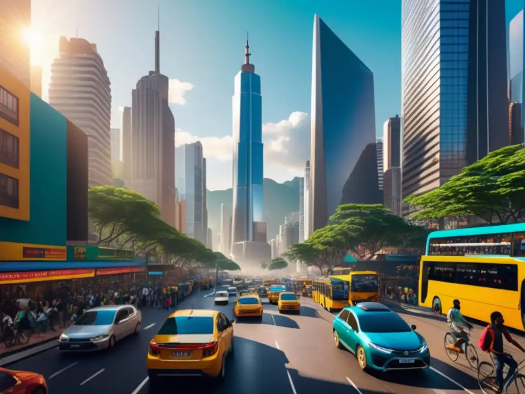 Vida urbana en metrópolis latinoamericana Una ciudad latinoamericana vibrante y diversa, reflejando la privacidad digital y protegiendo datos personales