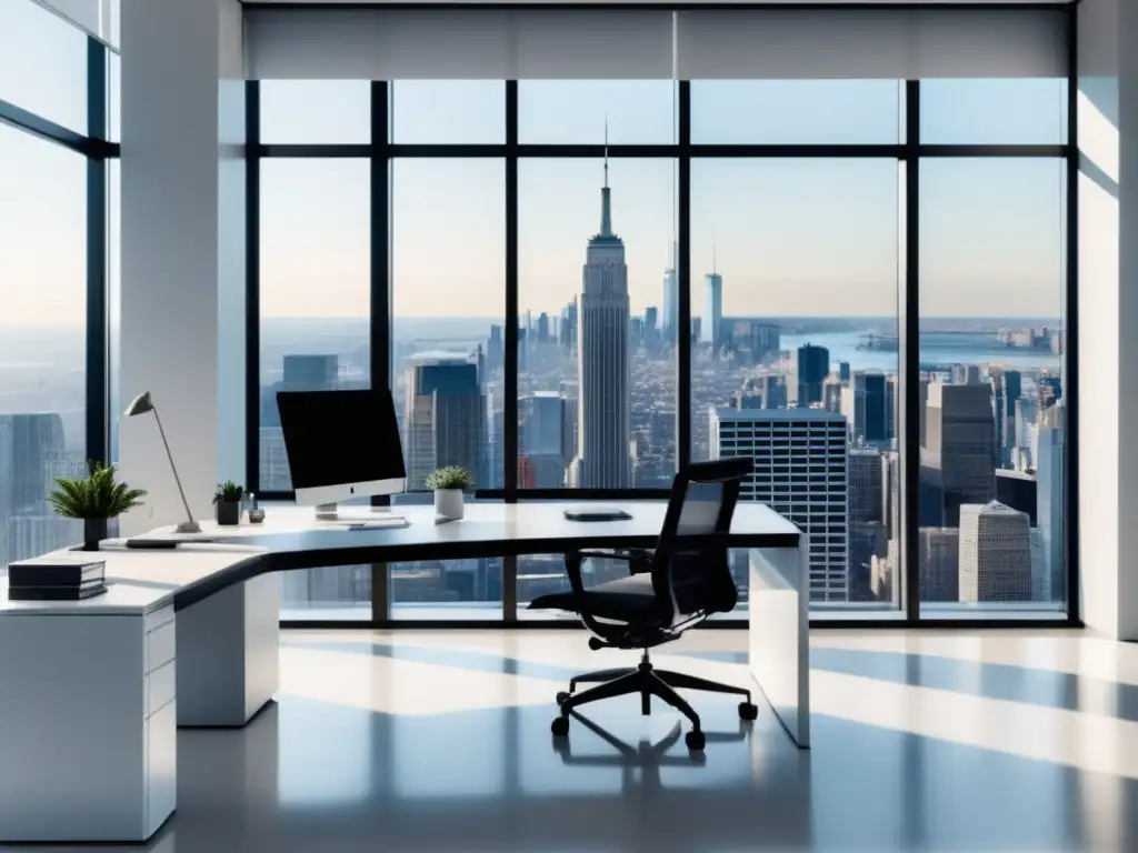 Espacio de oficina moderno y elegante Oficina minimalista con vista panorámica de la ciudad - Importancia principio minimización datos