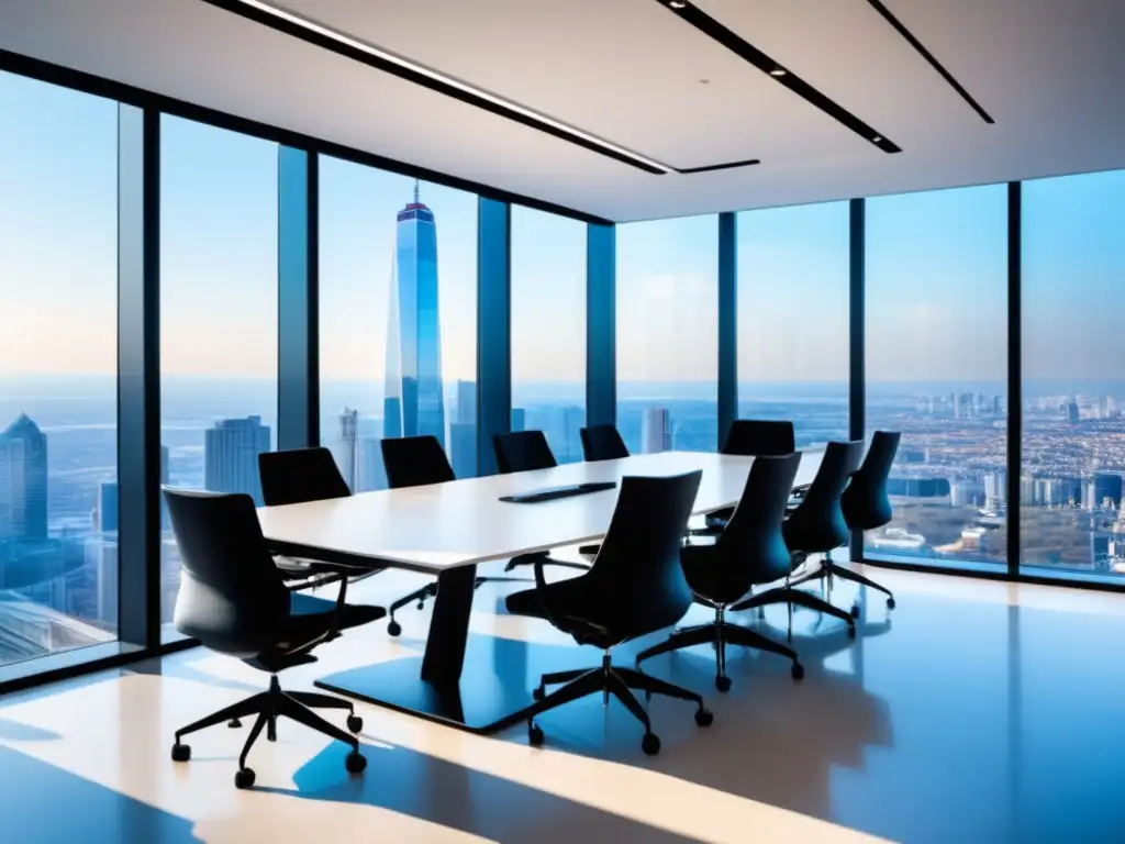 Espacio de oficina minimalista con vista panorámica de la ciudad Desafíos protección datos era inteligencia negocios en una oficina minimalista con vista panorámica a la ciudad