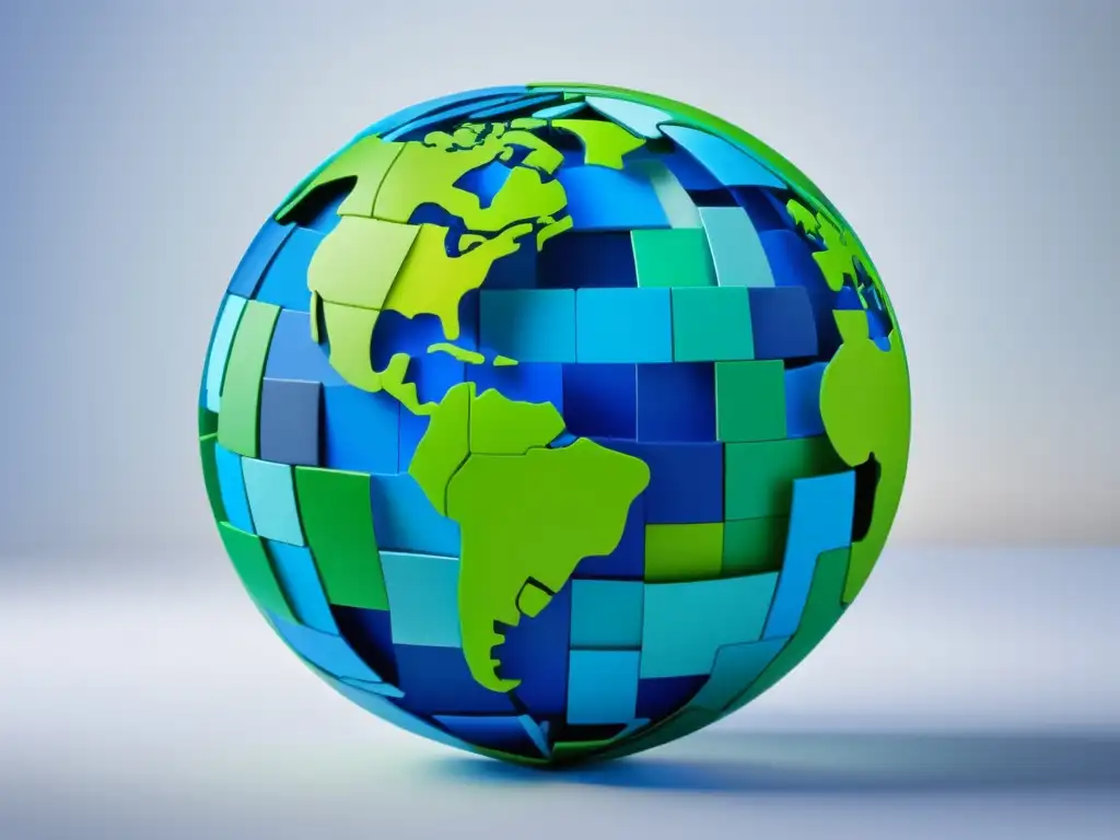 Privacidad de datos en un mundo digital Globopuzzle de datos personales, con piezas interconectadas en azules y verdes, simbolizando la cantidad de información almacenada