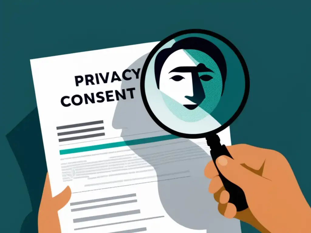 Privacidad y consentimiento: examen detallado Importancia del consentimiento en privacidad: persona examinando documento con lupa