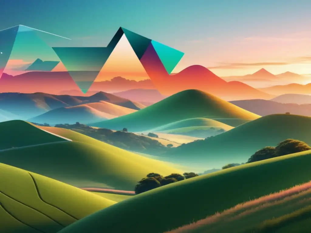 Paisaje digital con formas geométricas y leyes de privacidad en Oceania Paisaje sereno con datos fluyendo, balanceando privacidad y tecnología