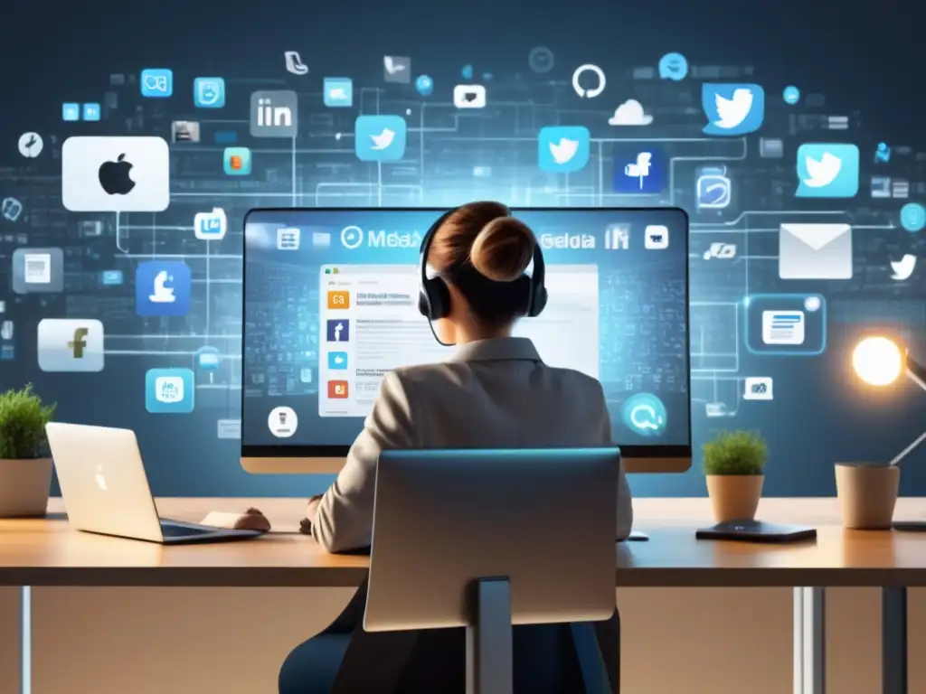 Privacidad digital y protección de datos Persona en oficina, usando laptop con iconos digitales, destaca importancia de privacidad digital en América Latina