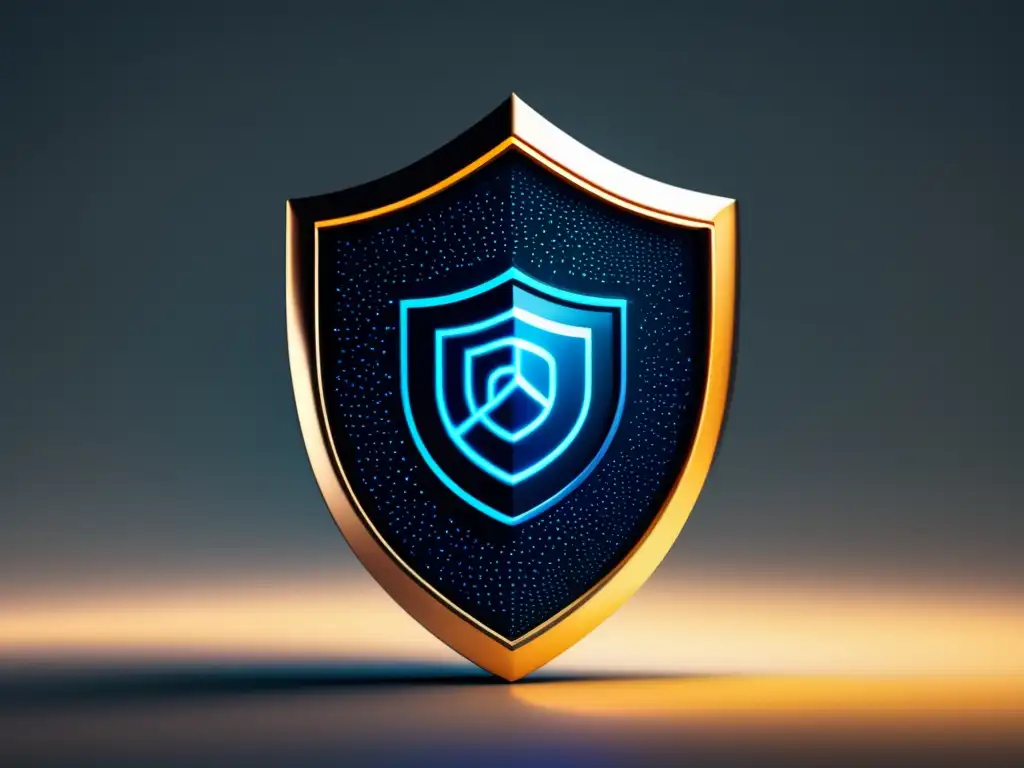 Protección de datos: símbolo de escudo con circuitos digitales Ilustración minimalista y fotorealista de un símbolo de protección de datos en forma de escudo