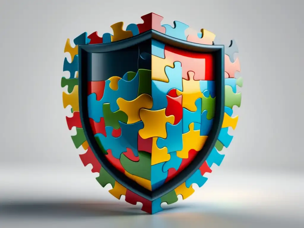 Protección de datos en línea Protección de datos en línea: escudo de piezas de rompecabezas interconectadas, con colores vibrantes y detalles precisos, sobre fondo blanco