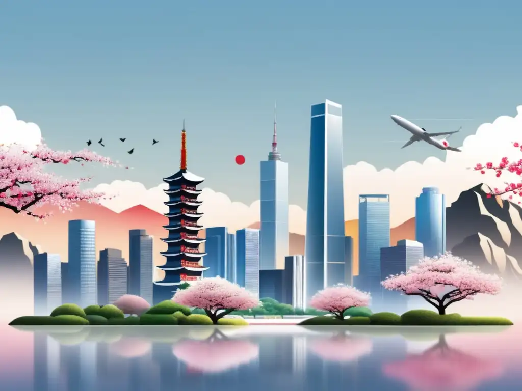 Representación minimalista de China, Japón y Corea del Sur Imagen minimalista y realista de China, Japón y Corea del Sur