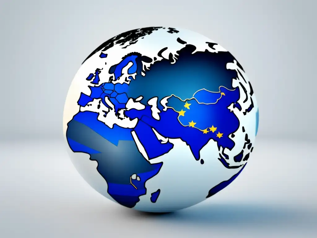 Impacto global del RGPD Impacto del RGPD en Asia y Oceanía: imagen minimalista con el globo resaltando la UE en azul vibrante y Asia/Oceanía en gris