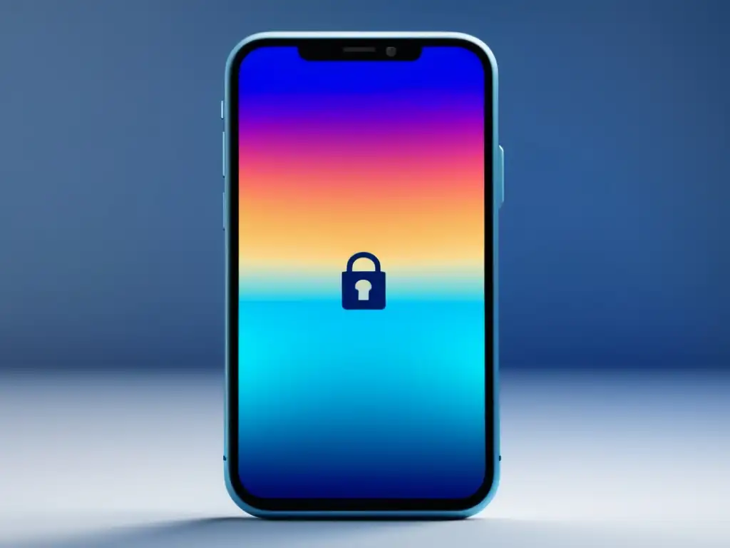 Smartphone elegante y seguro con fondo minimalista Smartphone moderno con icono de bloqueo y fondo gradientado azul